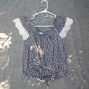 Roommates Gingham Cropped Tie Front Blouse